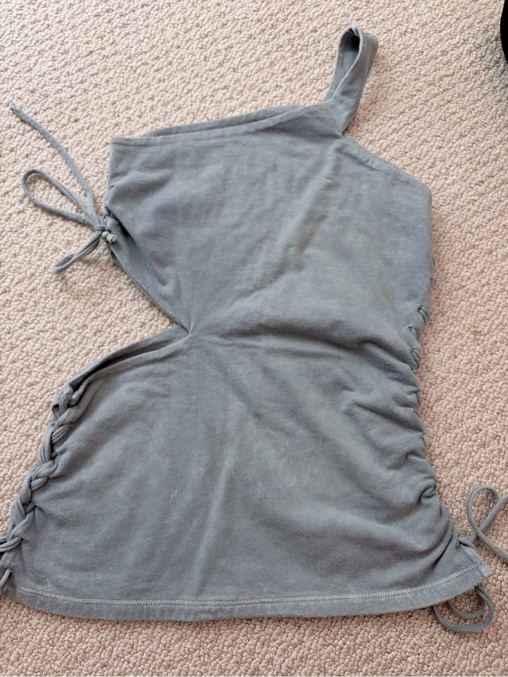 SKY Women’s Small Gray One Shoulder Ruched Lace-Up Cutout Top